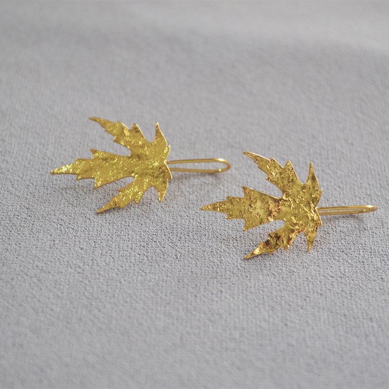 Vintage Gold-Plated Maple and Ginkgo Leaf Earrings for Women