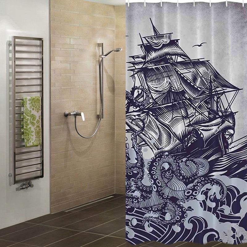 Nový 1ks sprchový závěs Octopus Kraken Attack Galleon Carrack Sailing Ship Retro Design