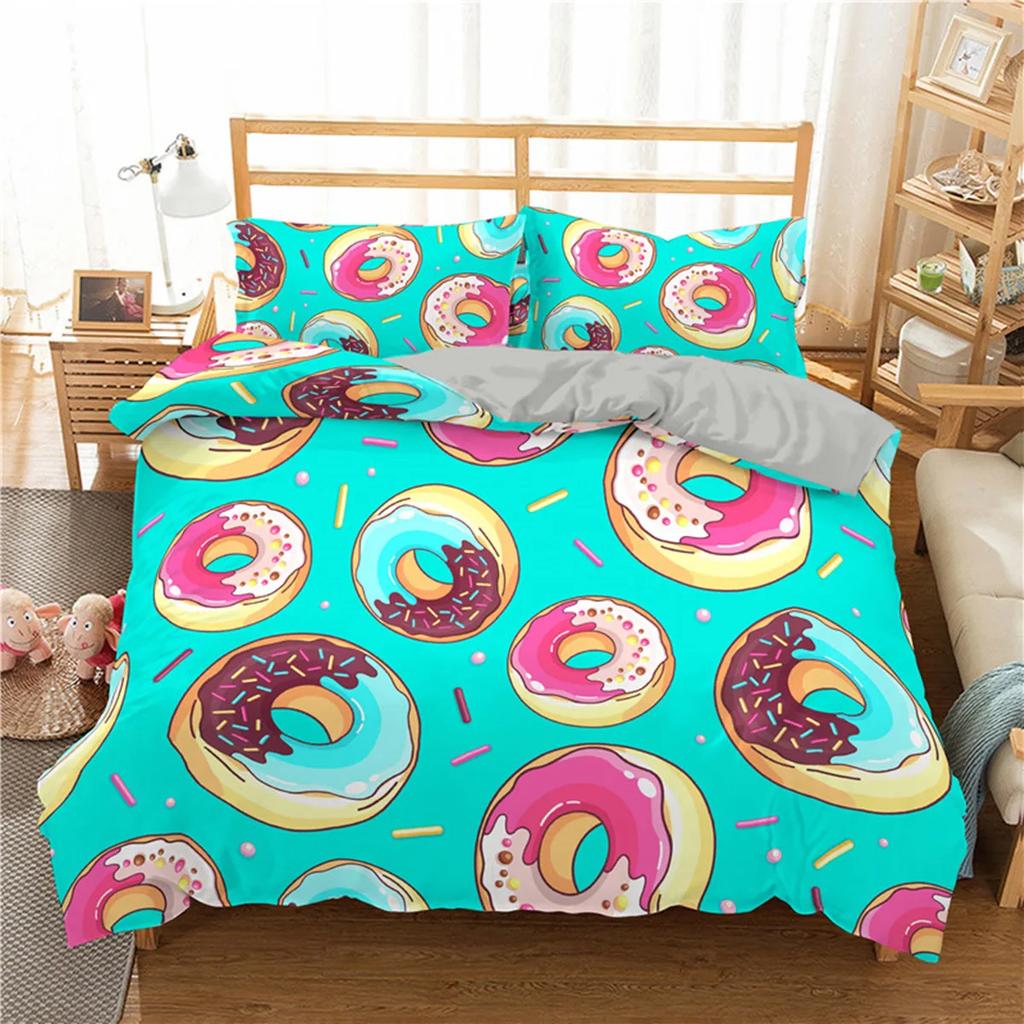 Colorful Donut Duvet Cover Cartoon Sweet Chocolate Dessert for Kids Girls Food Theme Bedroom Decorations Polyester Quilt Cover
