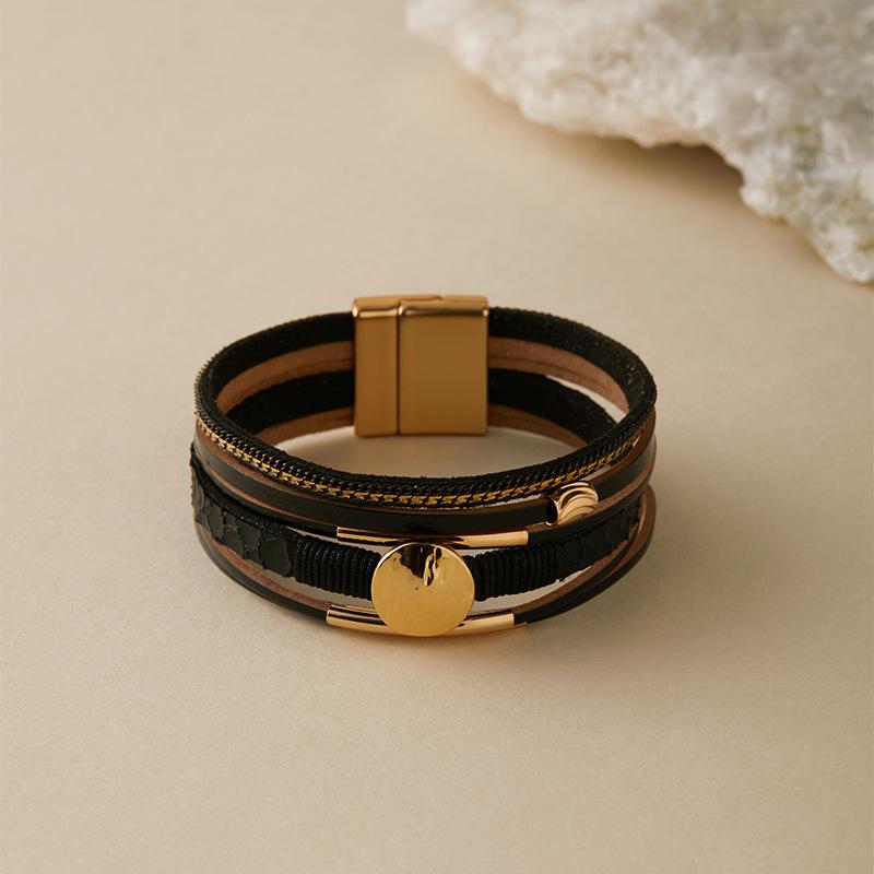 Vintage Rhinestone Braided Leather Bracelet for Women Bohemian Multilayer Wrap Wide Bracelets Party Jewelry Gifts