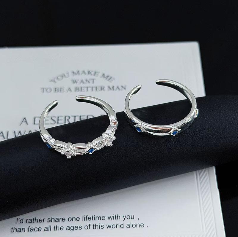 Blue Enamel Star Zircon Super Flash Ring, Niche Design, Personalized Fashion, Simple And High-End Index Finger Ring