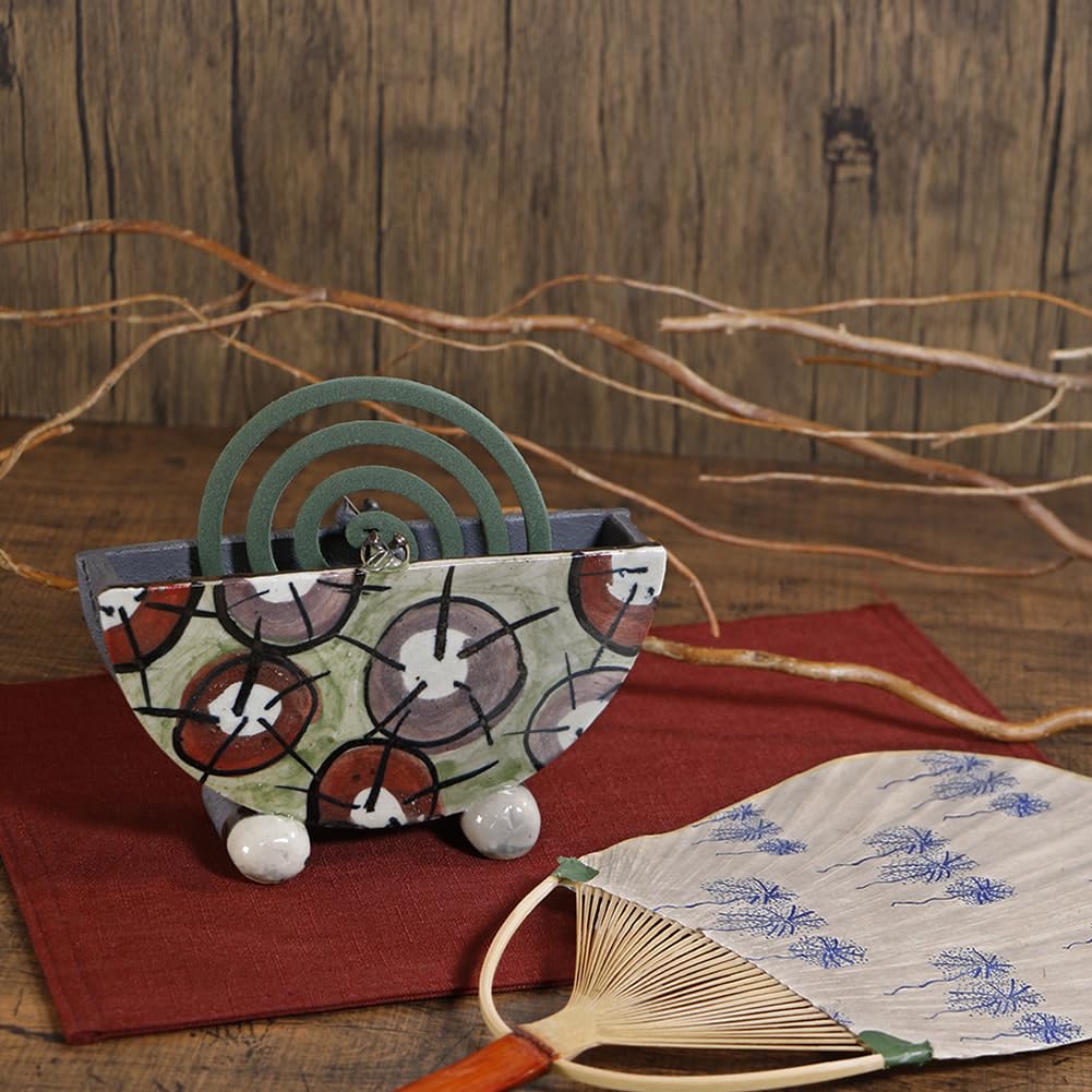 

A summer tradition! Shigaraki ware half-moon shaped flower-painted mosquito burner [kr-0041]