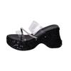 Fashion versatile thick-bottomed wedge heel with transparent cool slippers, summer design sequined thick-bottomed cool slippers
