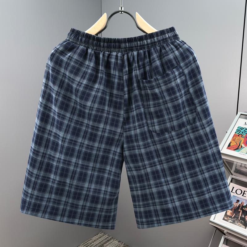 Men's Plaid Casual Shorts, Elastic Waist Drawstring Summer Beach Shorts (L-5XL)