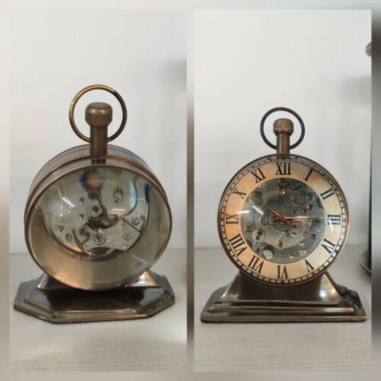 Antique Brass Trophy Desk Clock Mechanical Vintage Table Top Decorative Gift