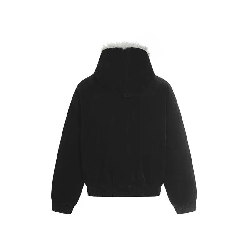 American Style Men's Coats Hooded Faux Fur Single Breasted Loose Solid Color Winter Jackets