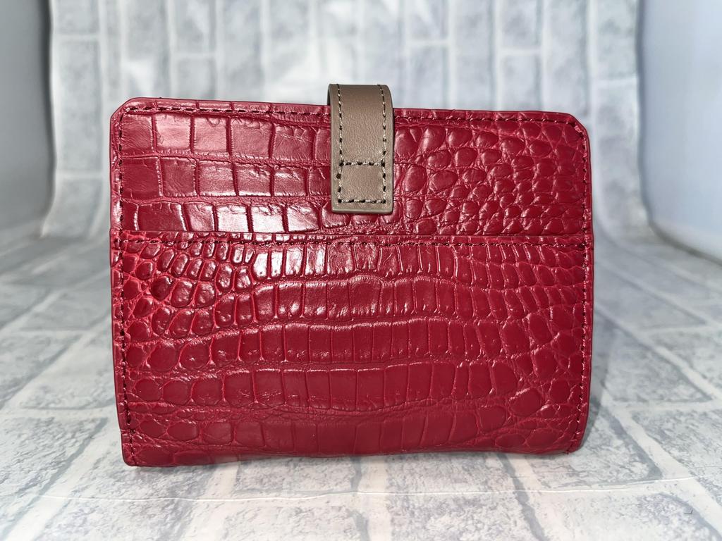 GUODI Wallet with Card Genuine Crocodile Matte Bi-fold Case, Leather, Finish, TK-10CW037 (Ruby)