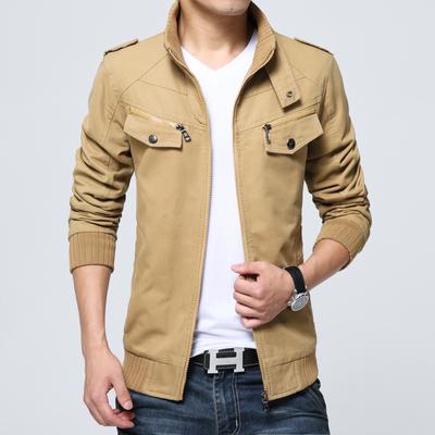 Freizeitjacke Herren Herbst und Winter Herren Koreanische Version Slim Fit Mode Stehkragenjacke Gewaschene Reine Baumwolle Herrenjacke Kleidung
