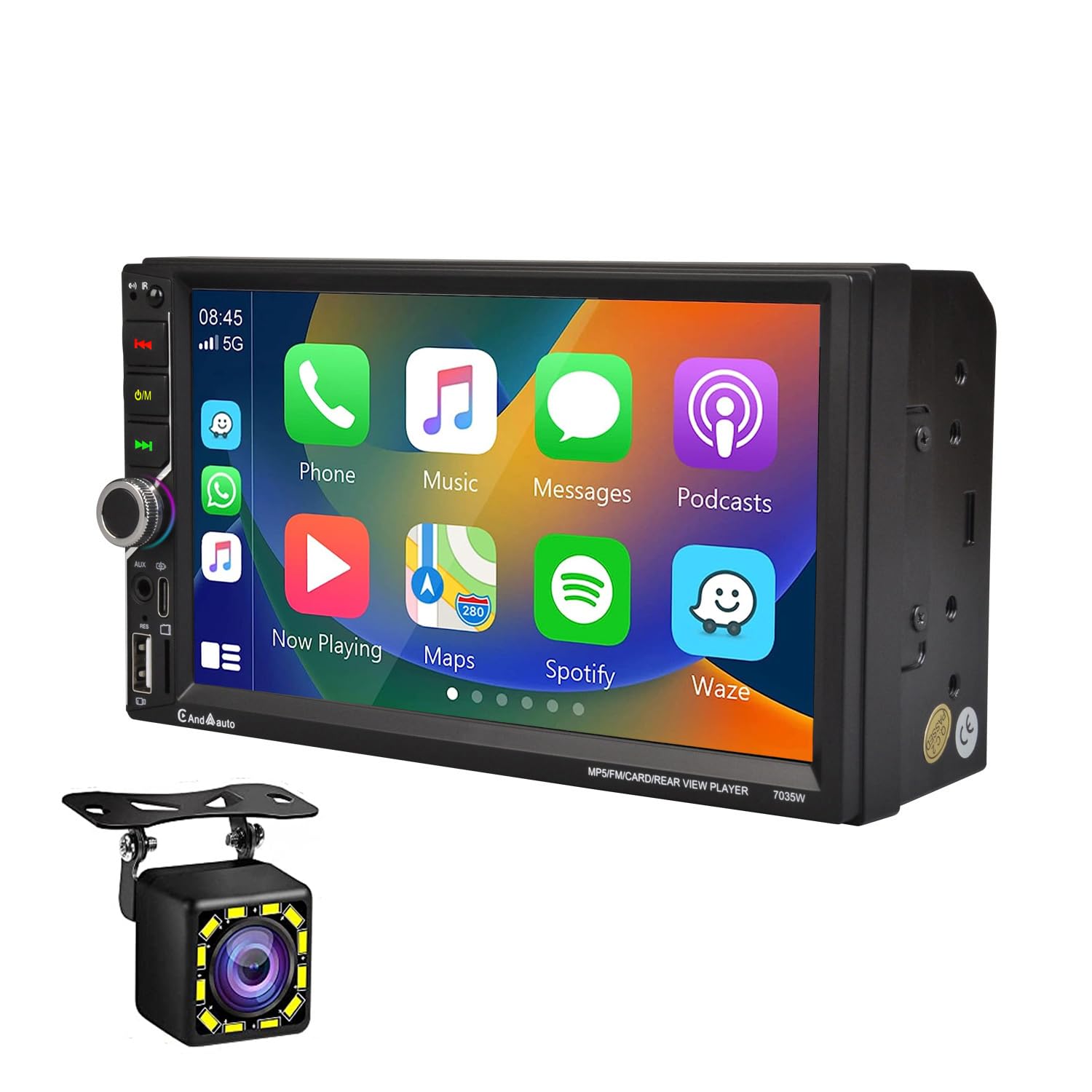 

7-дюймовая двухдиновая автомобильная стереосистема с поддержкой Apple CarPlay и Android Auto, 12 светодиодов заднего вида 2 Din Carplay Radio