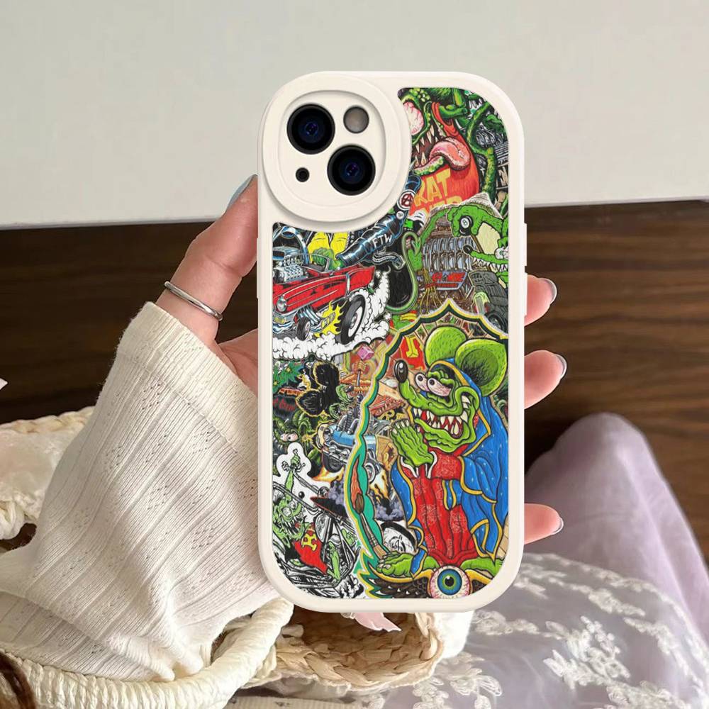 

Забавный чехол Rat Fink из твердой кожи для iPhone 14 13 16 Mini 15 14 11 12 Pro Max Plus Fundas iPhone 15pro max