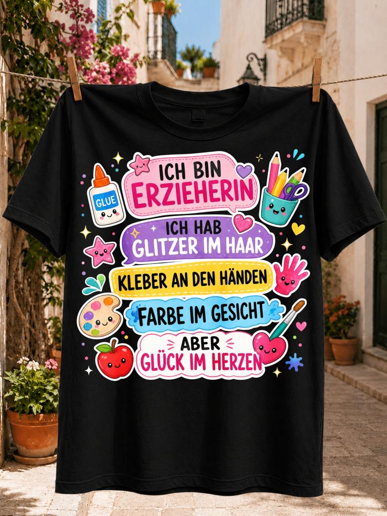 I Am An Educator Glitter In My Hair Happiness In My Heart Gerunisex Colorful Kawaii School And Art Unisex All Tshirt