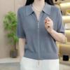 Ice Silk Polo Neck T-shirt Short Sleeve New Fashionable Fashionable Shoulder Zipper Belly-covering Short Lapel Top