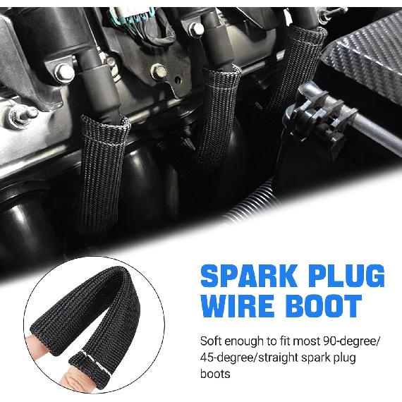 Spark Plug Wire Heat Shield Sleeve 2500° Spark Plug Boot Protector Boots Wrap For SBC BBC 350 454 8PCS Plug Wire Covers