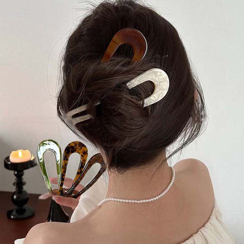 Bunte Acetat U-förmige Haarnadel Damen Dutt Pan Haar Haarnadel Einfache chinesische Haarnadel Moderner Stil Temperament Haarspange