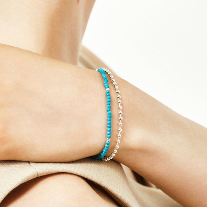 LUNNE Silver 925 Point Ball Turquoise Bracelet #LSB20