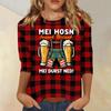 Women's Casual Three Quarter Sleeve Round Neck Shirt Oktoberfest Print Lightweight Comfortable Fit Top for Everyday Wear