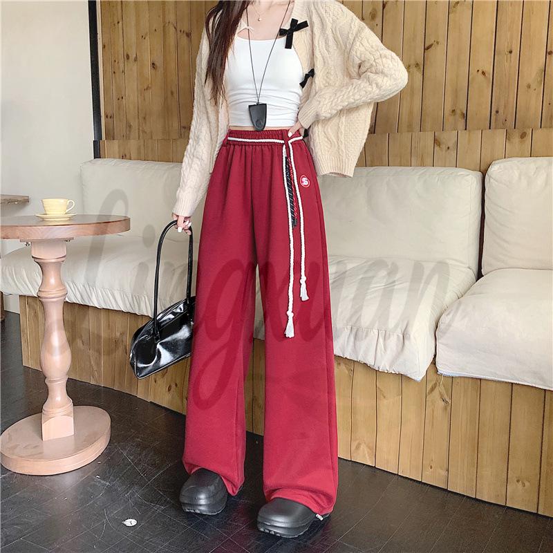 

Vintage Style Jazz Hip Hop Women s Drawstring Sweatpants - Loose Fit, Straight Cut for Street Dance, Suitable for Spring, Autumn, Winter. XXL красный