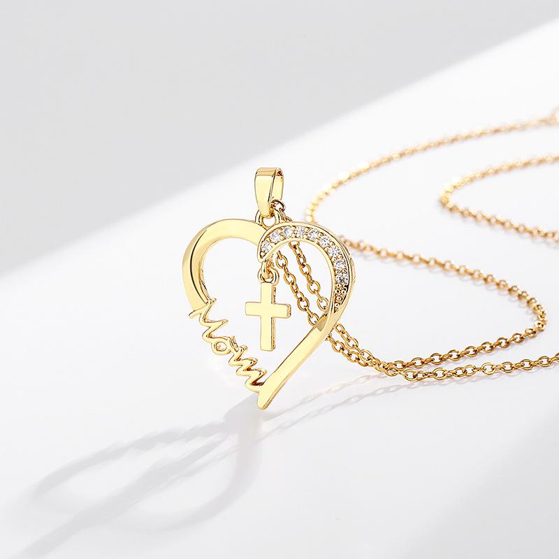Muttertagsgeschenk Herz Kreuz MOM Anhänger Modische Schlüsselbein Kette Halskette Für Frauen