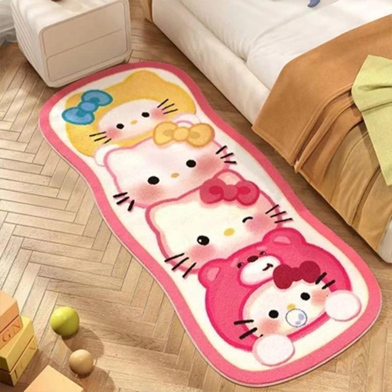 Kawaii Kitty Cartoon Bedroom Rug Soft Velvet Floor Mat Bedside Non-Slip Washable Decor