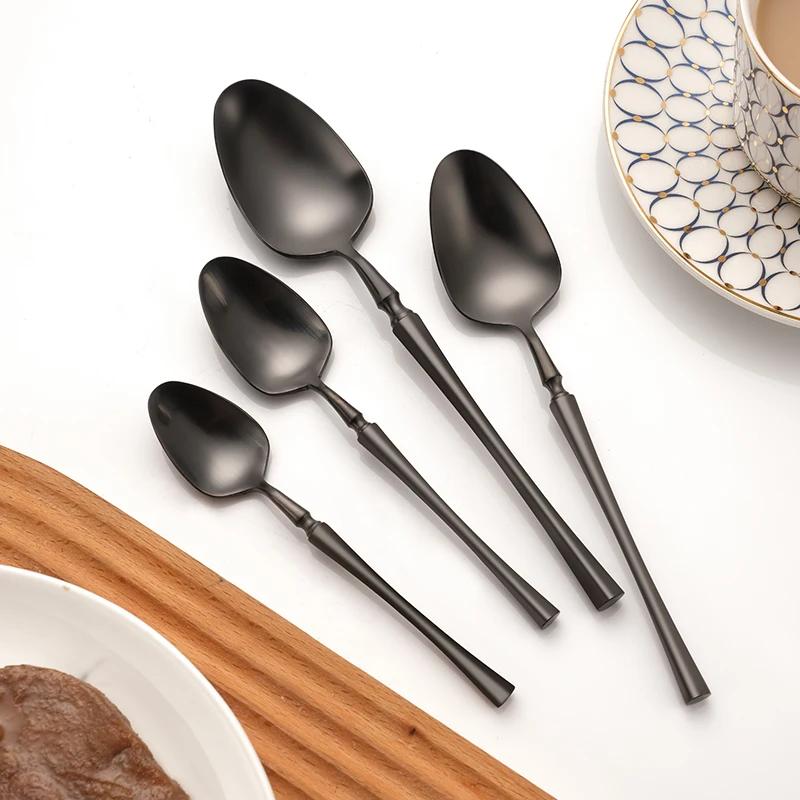 Matte Black 18/10 Stainless Steel Luxury Cutlery Tableware Knife Coffee Ice Spoon Fork Chopsticks Flatware Set Dishwasher Safe