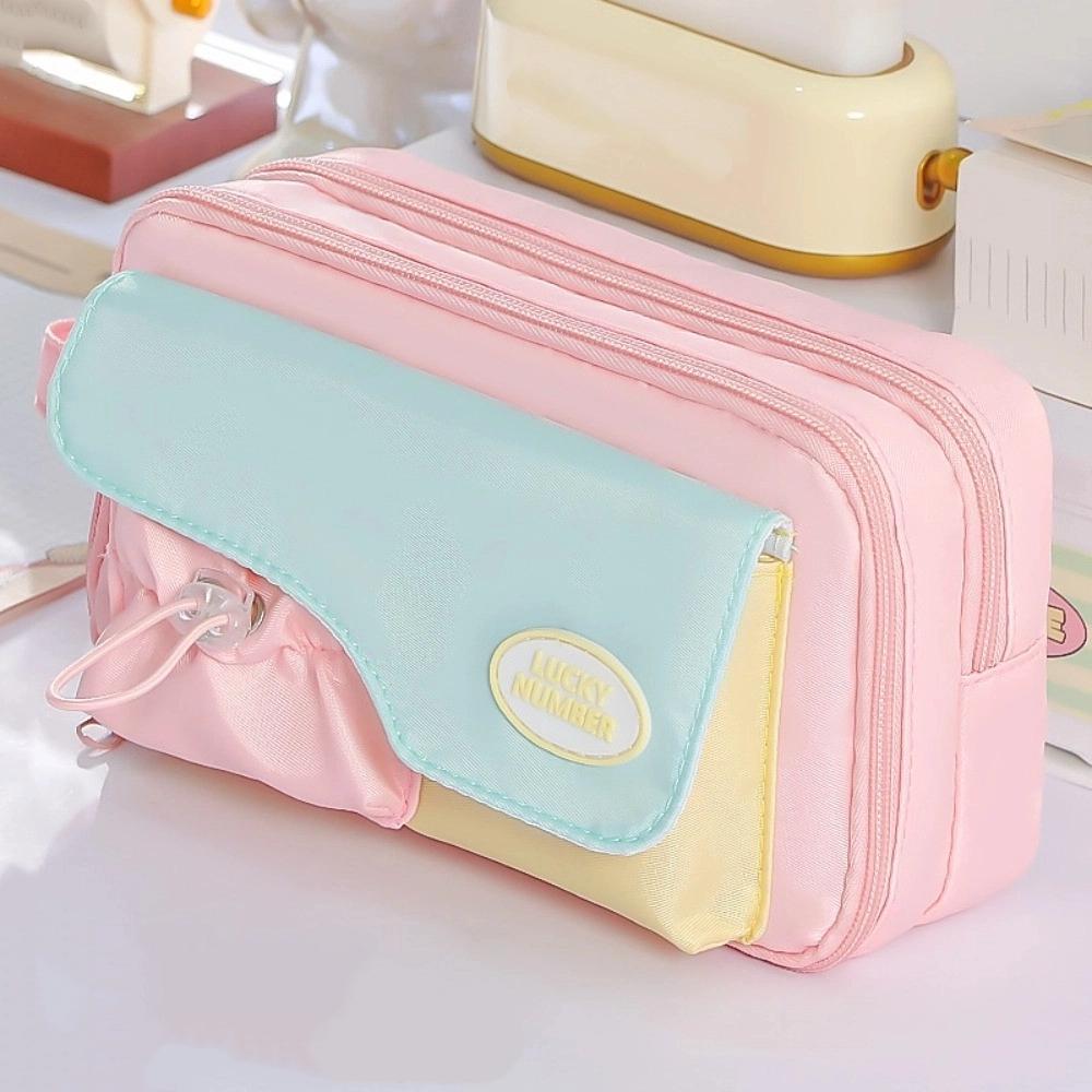 Multi-layered Macaron Color Pencil Bag Large Capacity Pen Pencil Case  Office