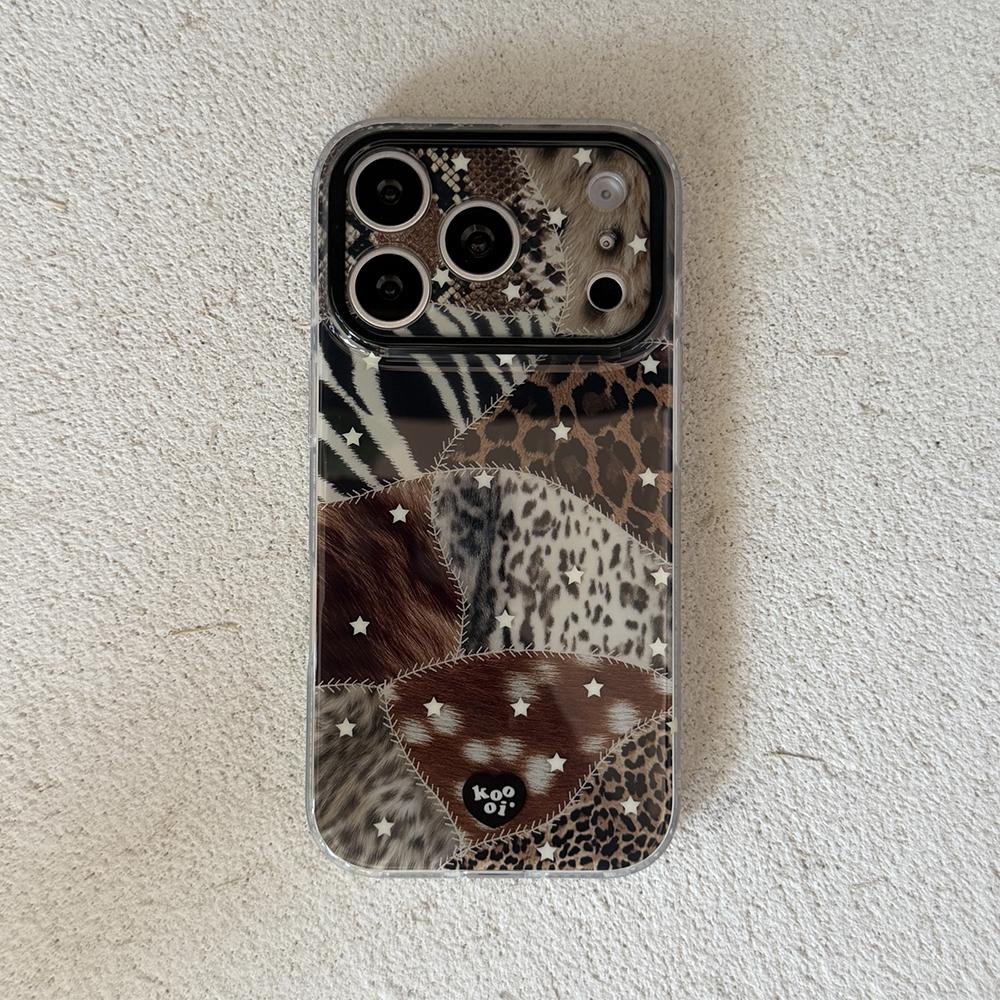 

Creative Leopard Zebra Stripe Print Stitching Stars Phone Case for iPhone 17pro 17promax 16 15 14 Pro Max 13 Shockproof Case iPhone 13