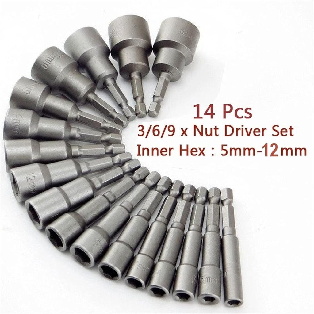 SUOFEILAIMU 14-3Pcs 5-12mm Hexagon Nut Driver Socket Screwdriver Wrench Set Drill Bit Adapter for Electric Screwdriver Handle Tool (Color : 6pcs