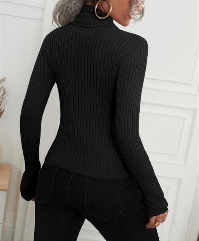 2024 Women's High Neck Knitted Pullover Sweater – European & American Style