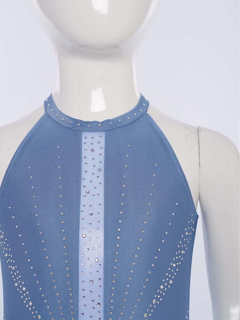 Mädchen Strass Glitzernder Body Ärmellos Schlüsselloch Rücken Tanz Jumpsuit