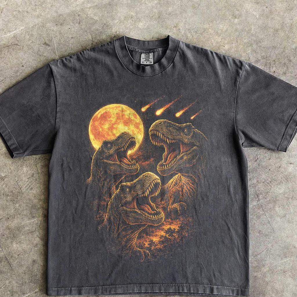 TRex Dinozaur Jurajski Styl Vintage Lata 90 Koszulka Graficzna, Koszulka Komfortowa Comfort Colors® Y2k Grunge z Motywem Dinozaura, Koszulka Retro z Prehistorycznym Zwierzęciem i Księżycem