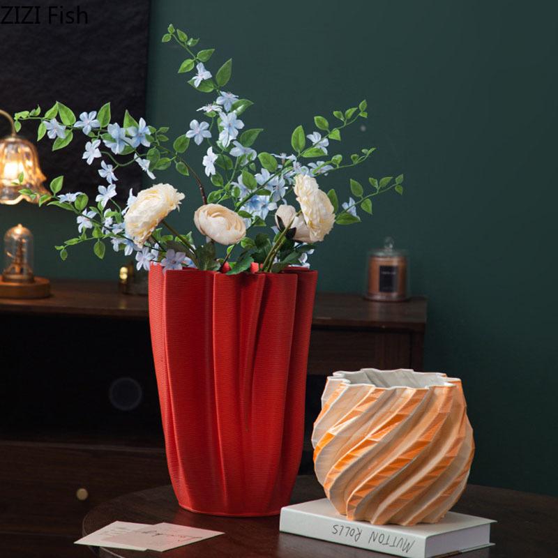 Wave Striped Ceramic Vase Creative Plant Pot Table Decoration Ornaments Flower Arrangement Floral Vases Room Aesthetic Decor