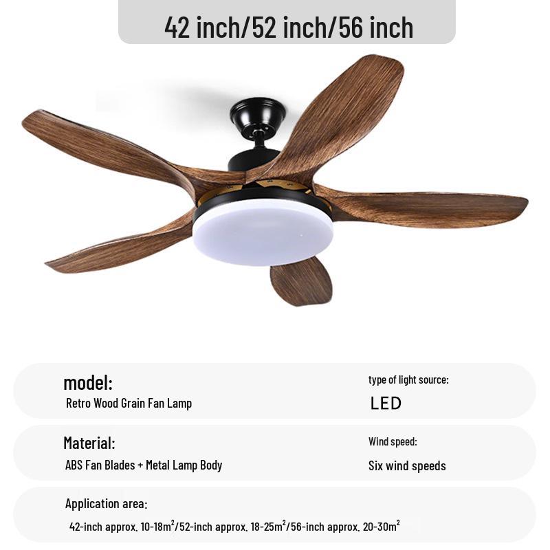 Retro Wood Grain Silent Ceiling Fan with Light for Dining, Bedroom, or Living Room 42 Inch