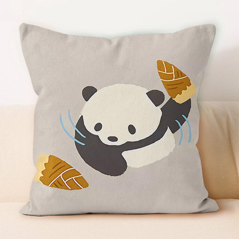 "Cute Panda Riding Rubber Duck Throw Pillow Cover"