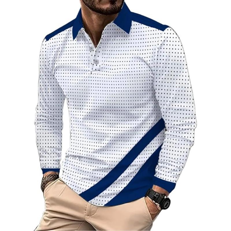 

Модная мужская рубашка поло с длинным рукавом 2025 года, повседневная футболка поло, приталенная рубашка с воротником, офисная рабочая рубашка, рубашка для гольфа 3XL белый