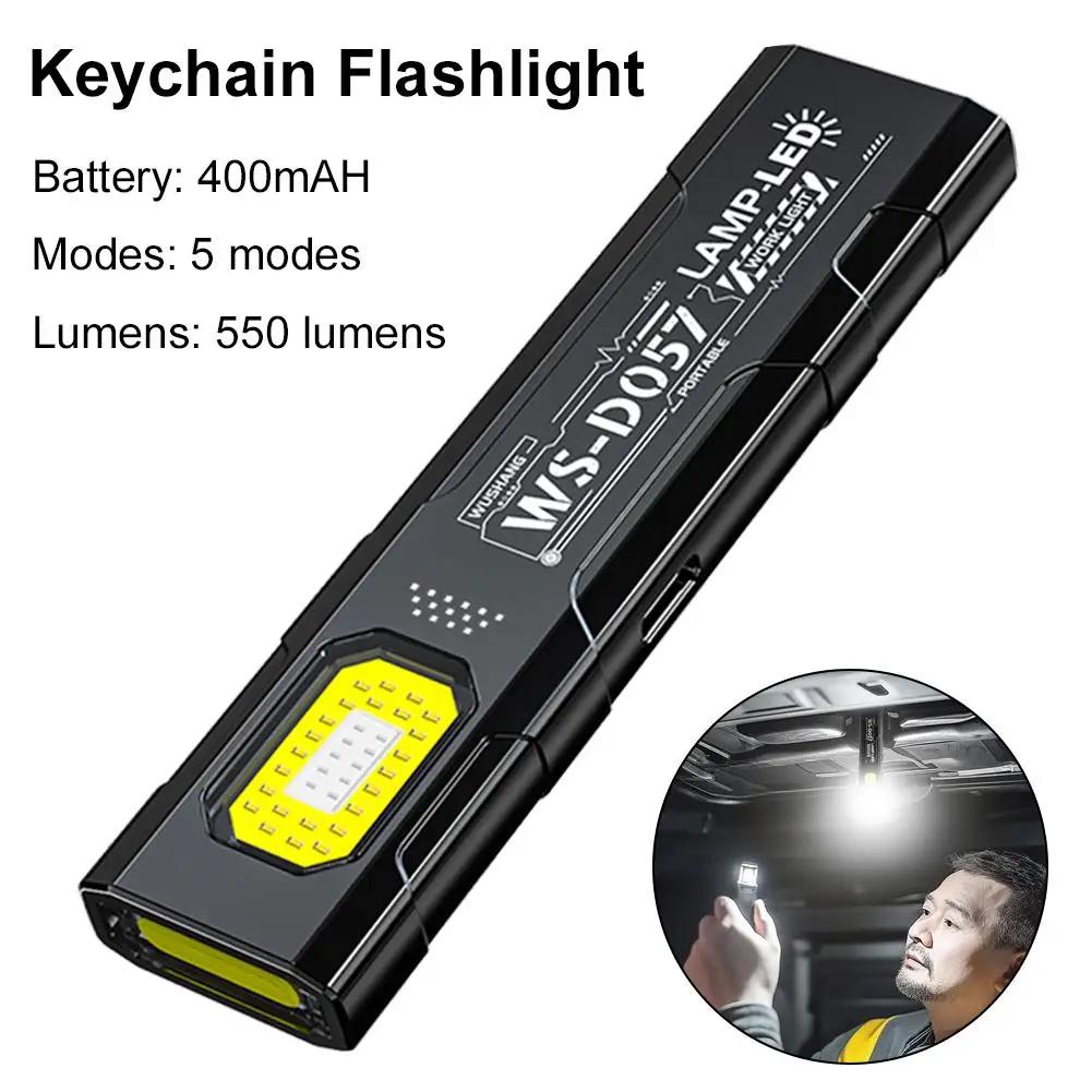 LED Keychain Flashlight Type C Rechargeable 550LM Portable Mini Torch Pocket Lantern Flood Work Light With Magnet For Emergency