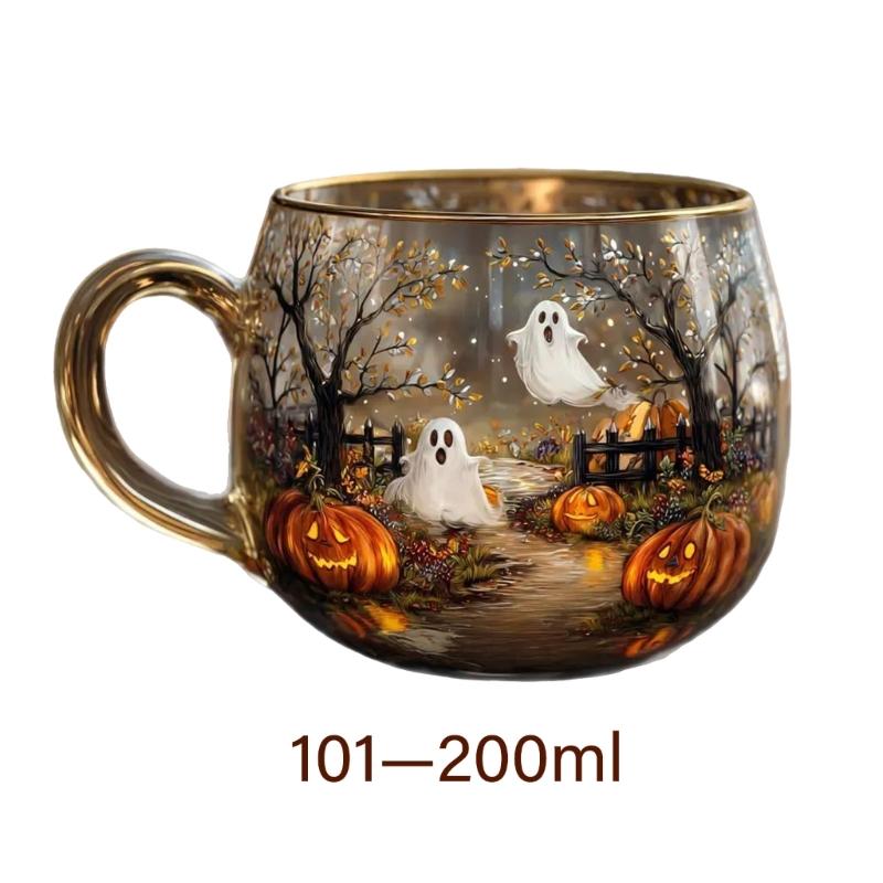 Halloween Themed Painted Glass Cup For Dining Parties Dishwasher Safe 200ml Capacity Painted Glasswares