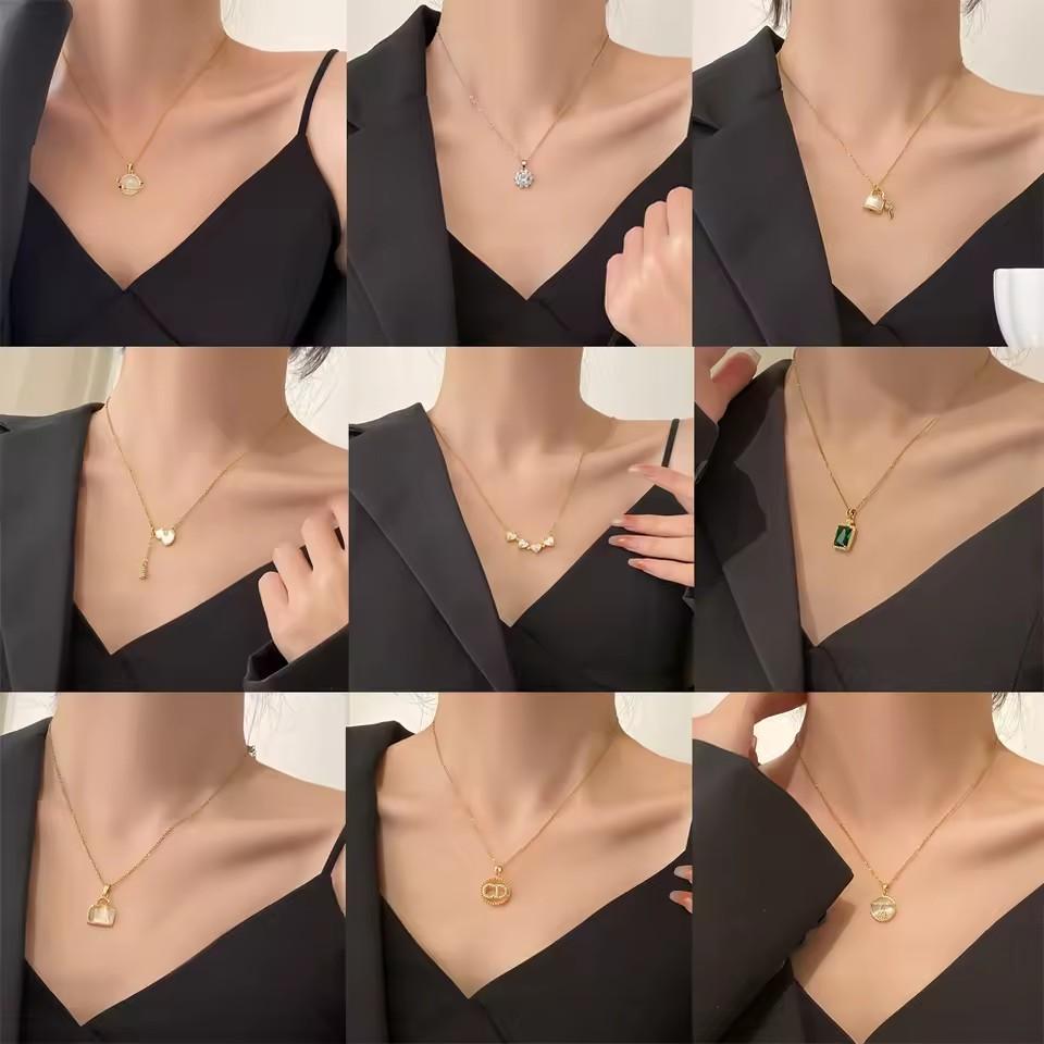 SHC43A-SHC68A Custom Fashion Pendant Necklaces Women's Jewelry Stainless Steel Chokers Pearl Chains Necklace Set for Women Girls