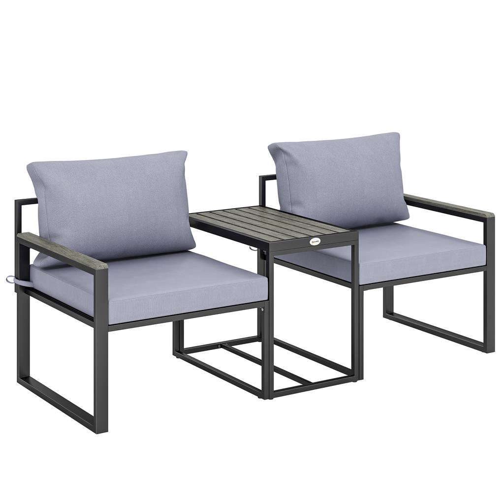 3-Piece Balcony Furniture Set 2 Armchairs with Table Removable Seat & Back Cushions Breathable Cover Grey