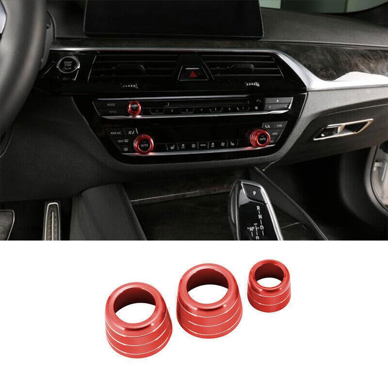 For BMW 5 Series G30 2018- Red Aluminum Middle Console Ac Knob Cover Trim 3X