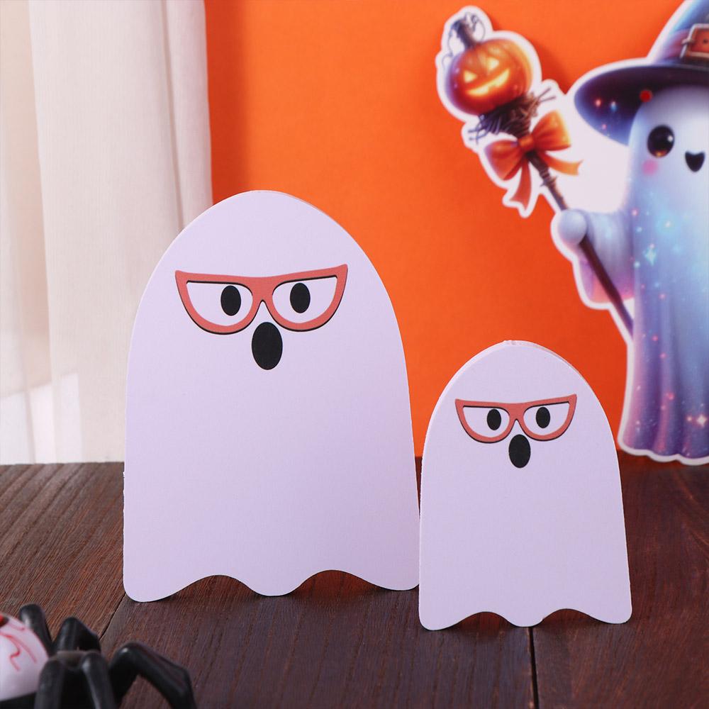 4pcs/set Creative Wooden Halloween Ghost Decor Cute Unique White Ghost Signs Cartoon Funny Ghost Tabletop Decorations Home