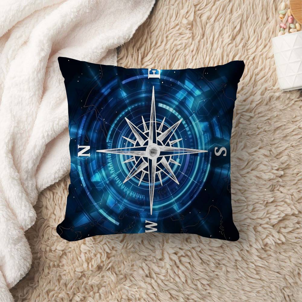 Retro Compass Map World Map Cushion Cover Pillow Cover Decor Pillowcase Printed Cushion Case for Couch