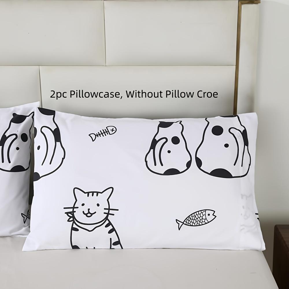 3PCS Cooling Soft Cat Duvet Cover Set, Bed in a Bag with Corner Ties and Zipper Closure, Kawaii Modern Print Pattern, Easy Care