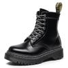 Martin Boots Women's Hard Leather Black Splicing Short Boots Men's and Women's Glossy Leather Boots Round Head Tooling Shoes
