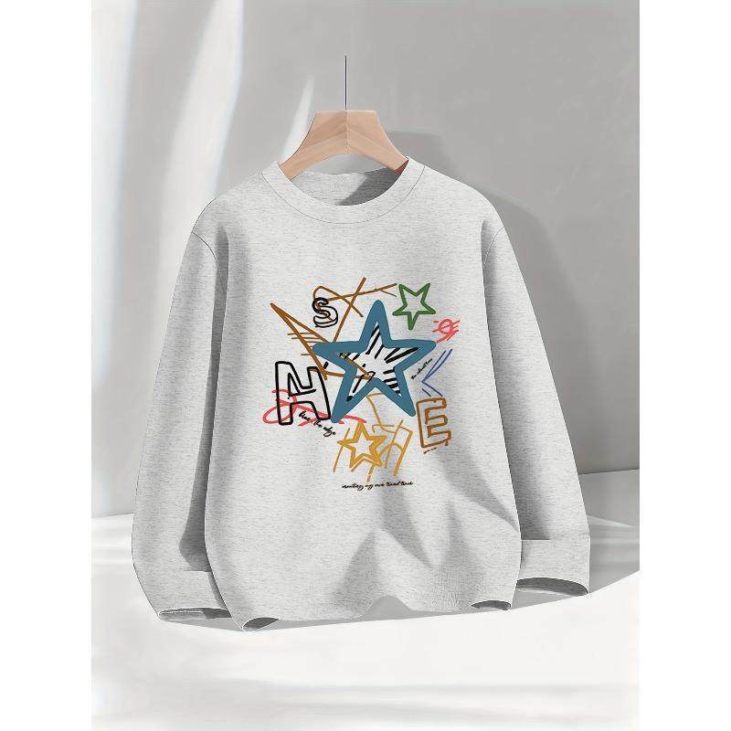 Kids Sweatshirt Casual Fashion Pure Round Neck Fashion Graffiti Star Pattern Easy Daily Clothing,Spring Fall Sweatshirt