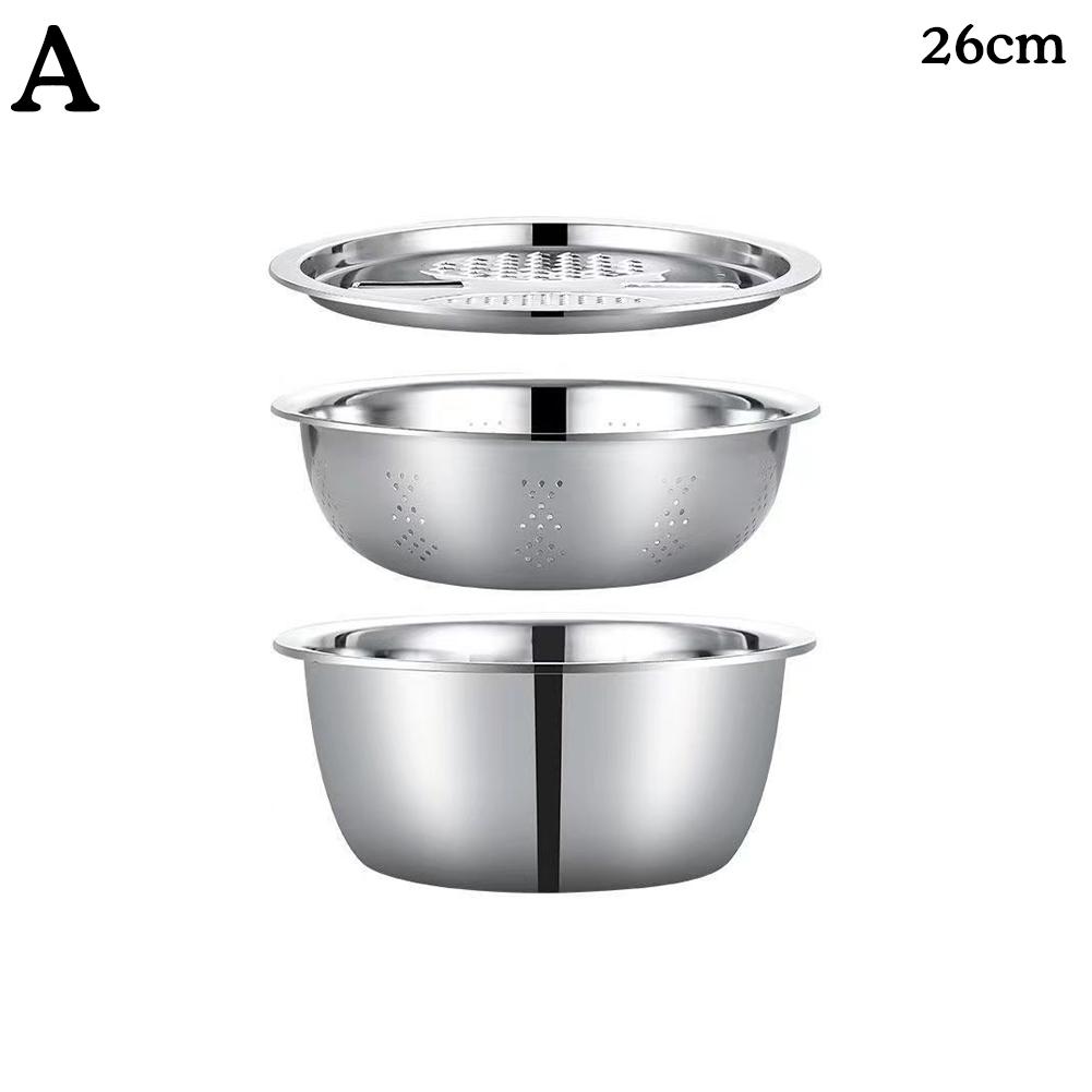 3 In 1 Multifunctional Steel Basin With Grater Washing Bowl Grater Strainer Slicer Ve L3K3