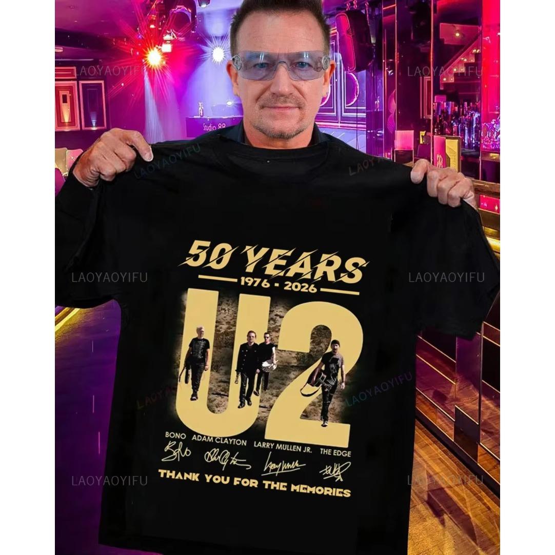 U2 Band 50 Anniversary Graphic Tee Unisex 1976-2026 Vintage Rock Tribute Signatures T-Shirt Lightweight Breathable and Comfortable Clothes 4XL