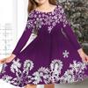 Spring Girl Casual 3D Red Flower Snowflake Print Round Neck Long Sleeve Dress Kid Princess Dress