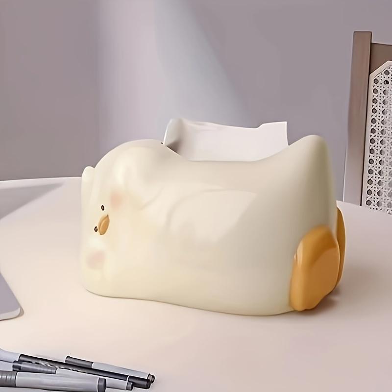 Niedlicher Enten Keramik Taschentuchboxhalter, Polierter Weißer Dekorativer Servietten Spender mit Goldfarbenen Akzenten, Entzückendes Tierdesign für Wohnzimmer, Schlafzimmer