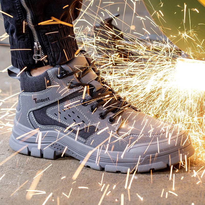 Unisex Gray Safety Shoes Men with Steel Toe Cap Anti-smash Men Work Shoes Sneakers Light Puncture-proof Men's Protective Sneaker