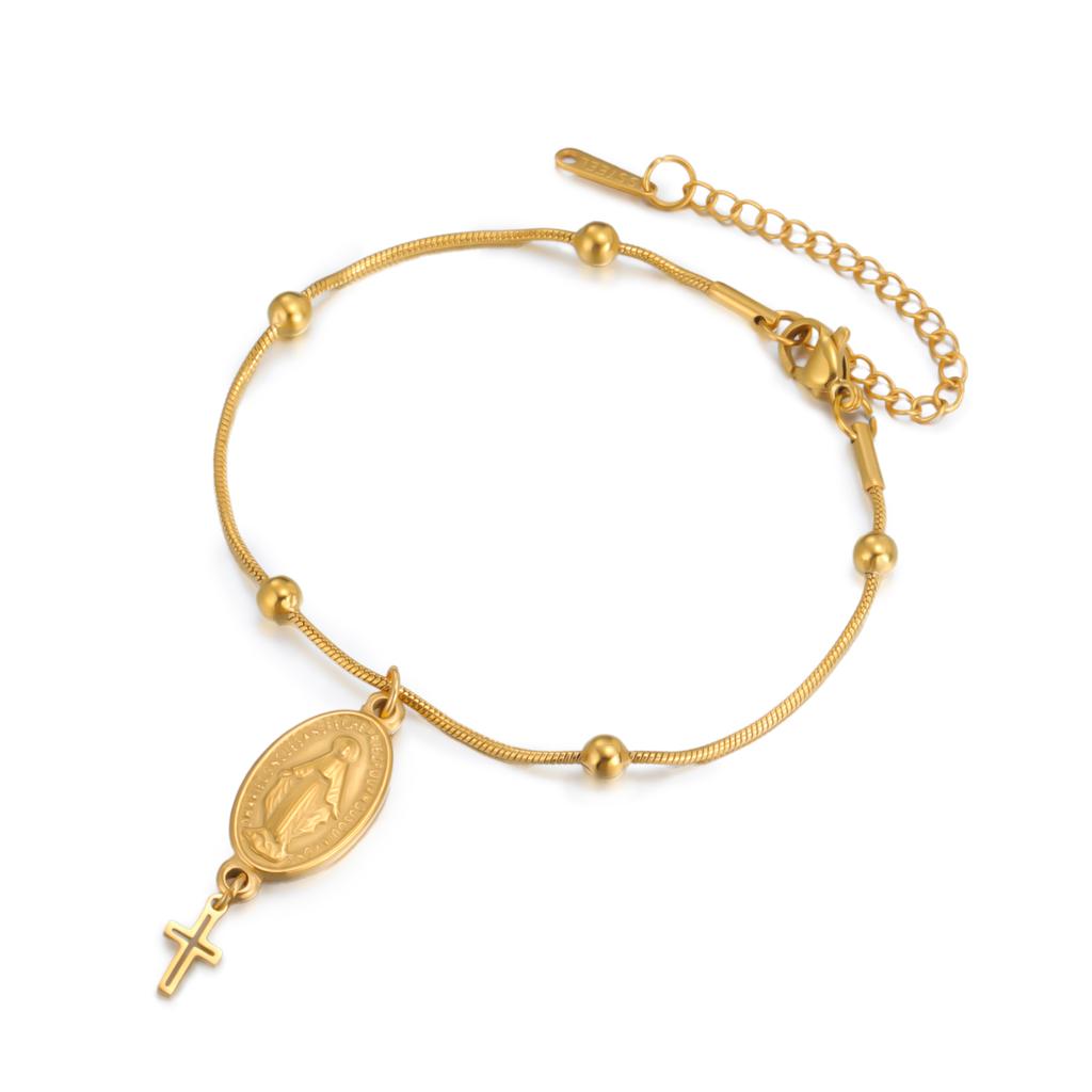 LIKGREAT Virgin Mary Bracelet Cross Pendant for Women Stainless Steel Religious Catholic Amulet Jewelry Gift Adjustable Chain